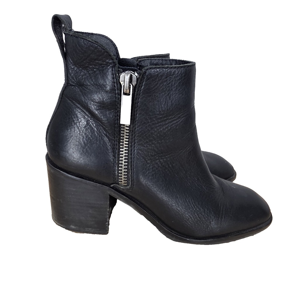 Lucky Brand Walba Ankle Boots Women 9 M Black Leather Zip Up Block Heel Booties